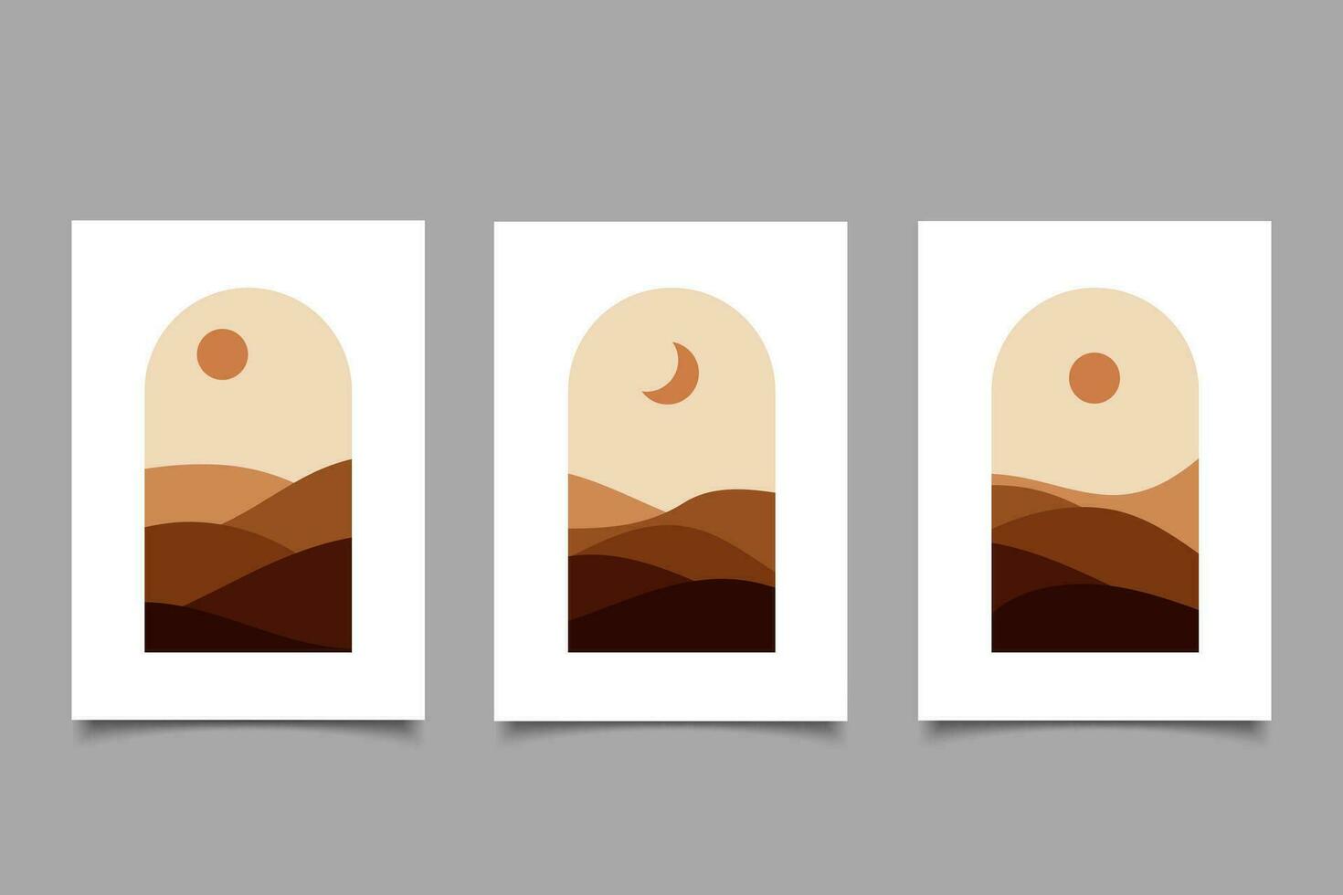 Abstract aesthetic boho contemporary modern sun and moon landscape wall art decoration vector
