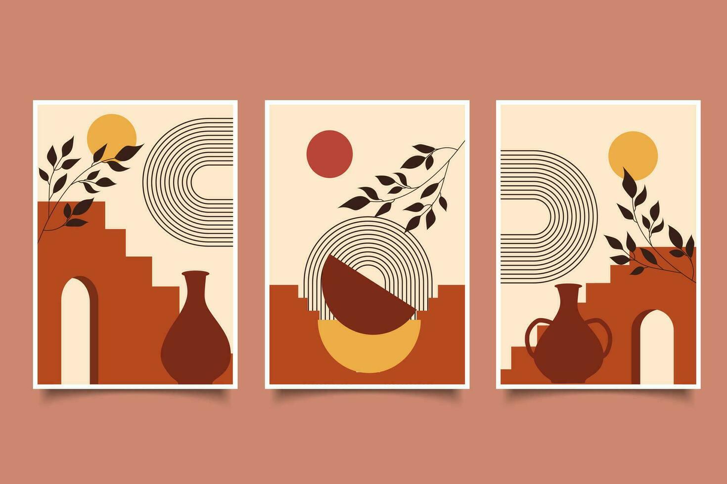 abstract modern boho contemporary wall art set boho style,abstract trendy printable for wall decoration vector
