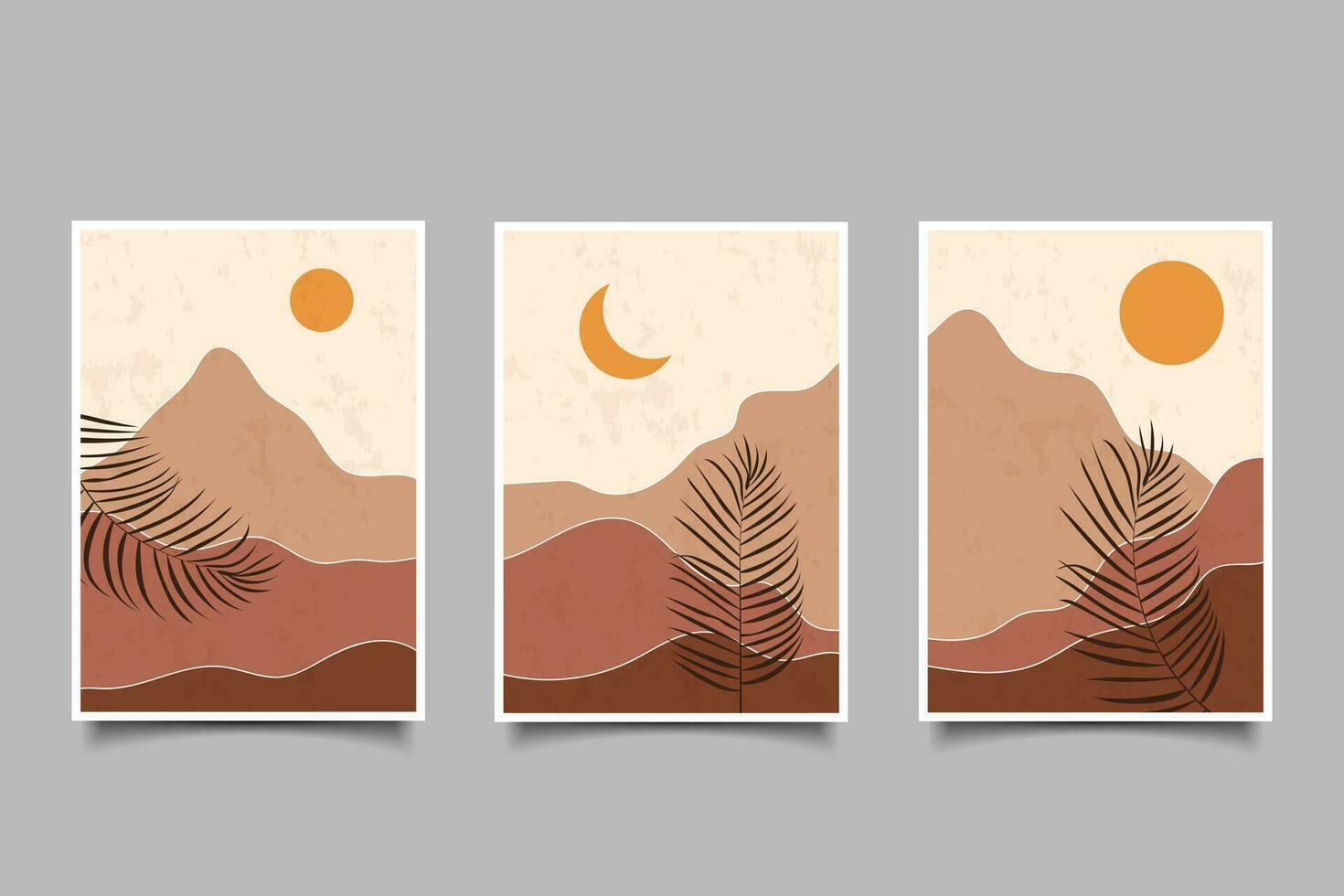 Abstract aesthetic boho contemporary modern sun and moon landscape wall art decoration vector