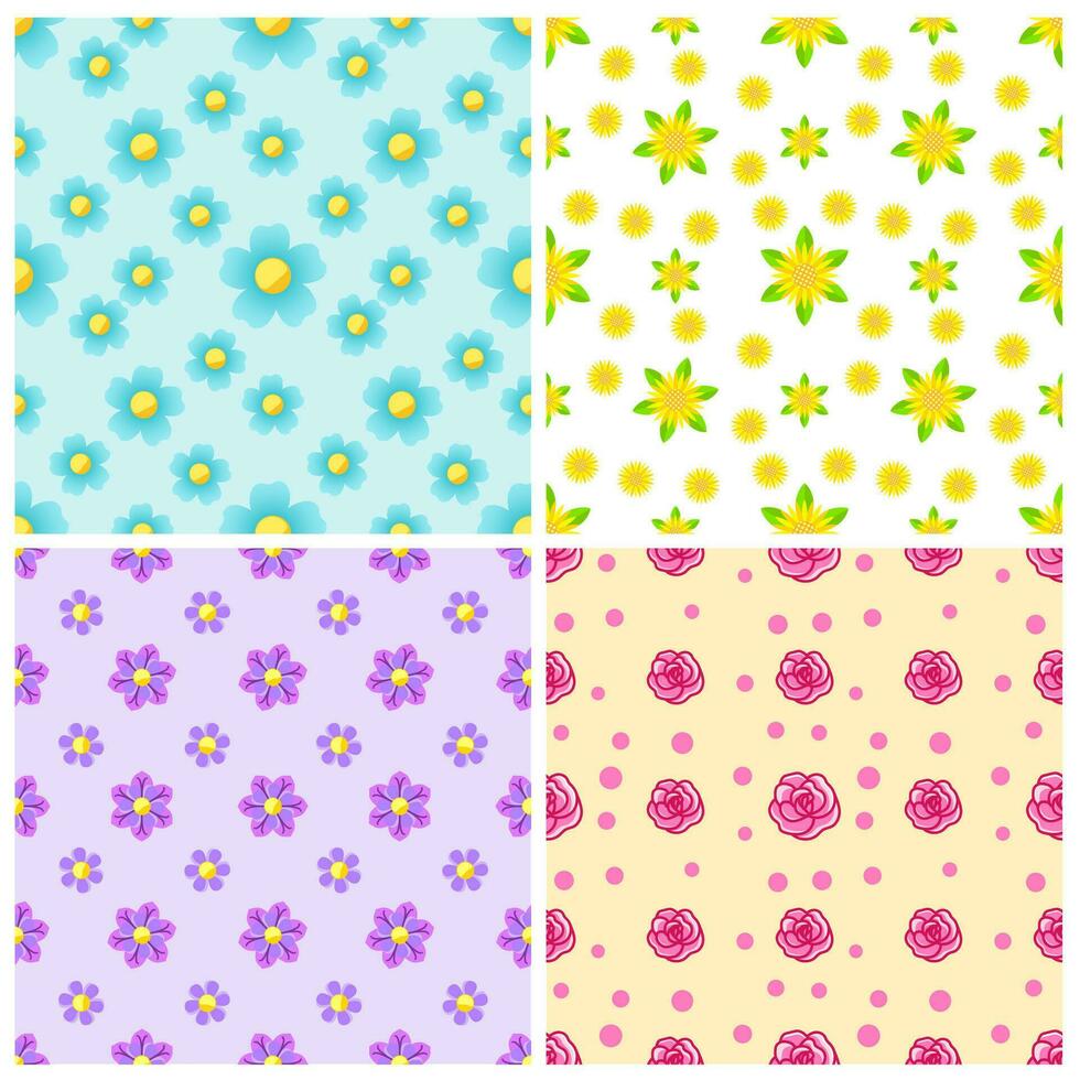 Set of Beautiful Seamless Patterns with Flower vector