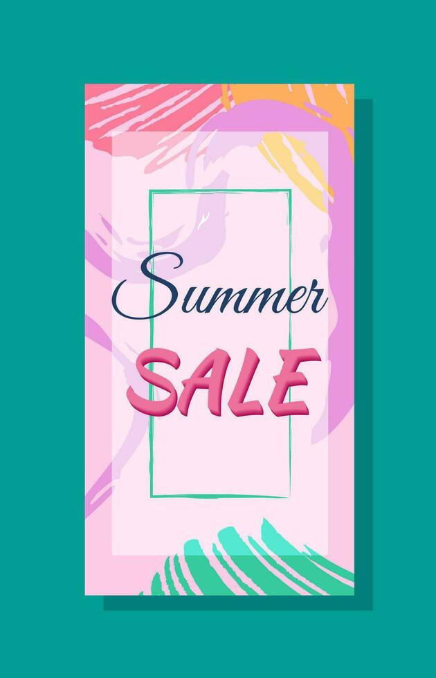Summer sale vertical poster with retro strokes vector