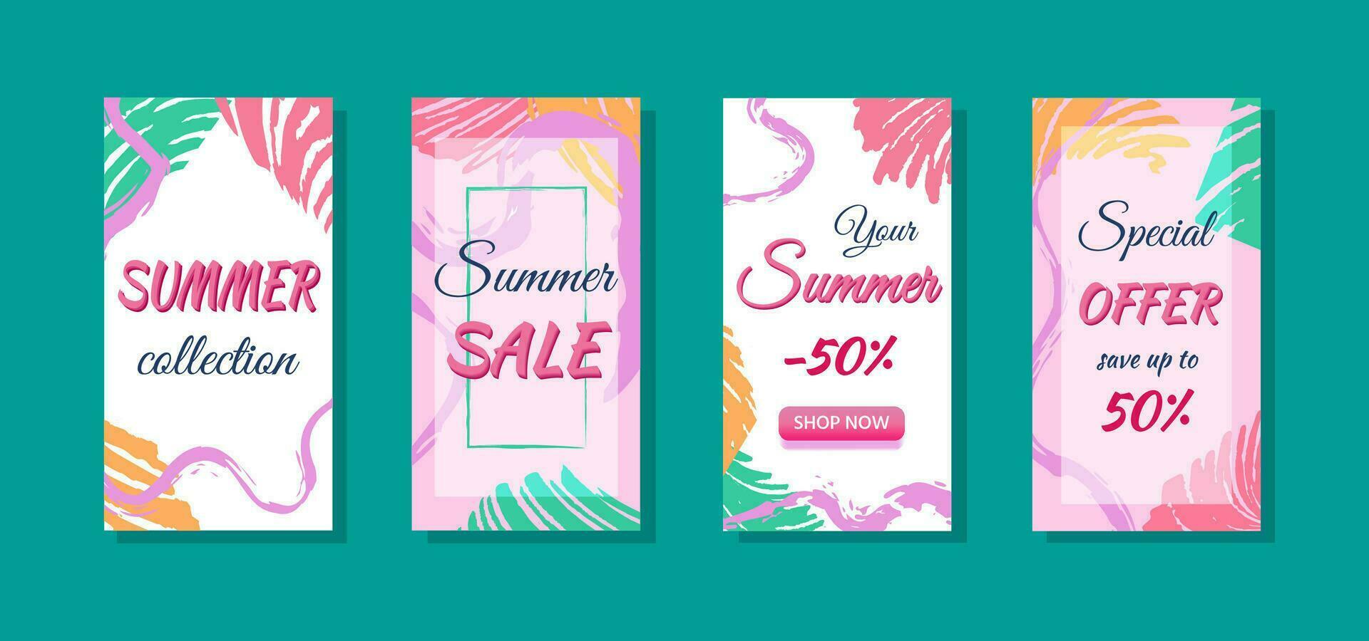 Summer sale vertical posters with retro strokes vector