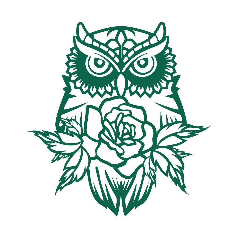 Minimalist owl with wildflower vector template. Wisdom owl logo design concept.