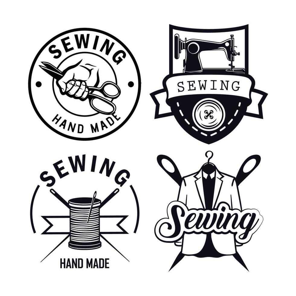 Sewing logo template. Retro tailor logo bundle. vector