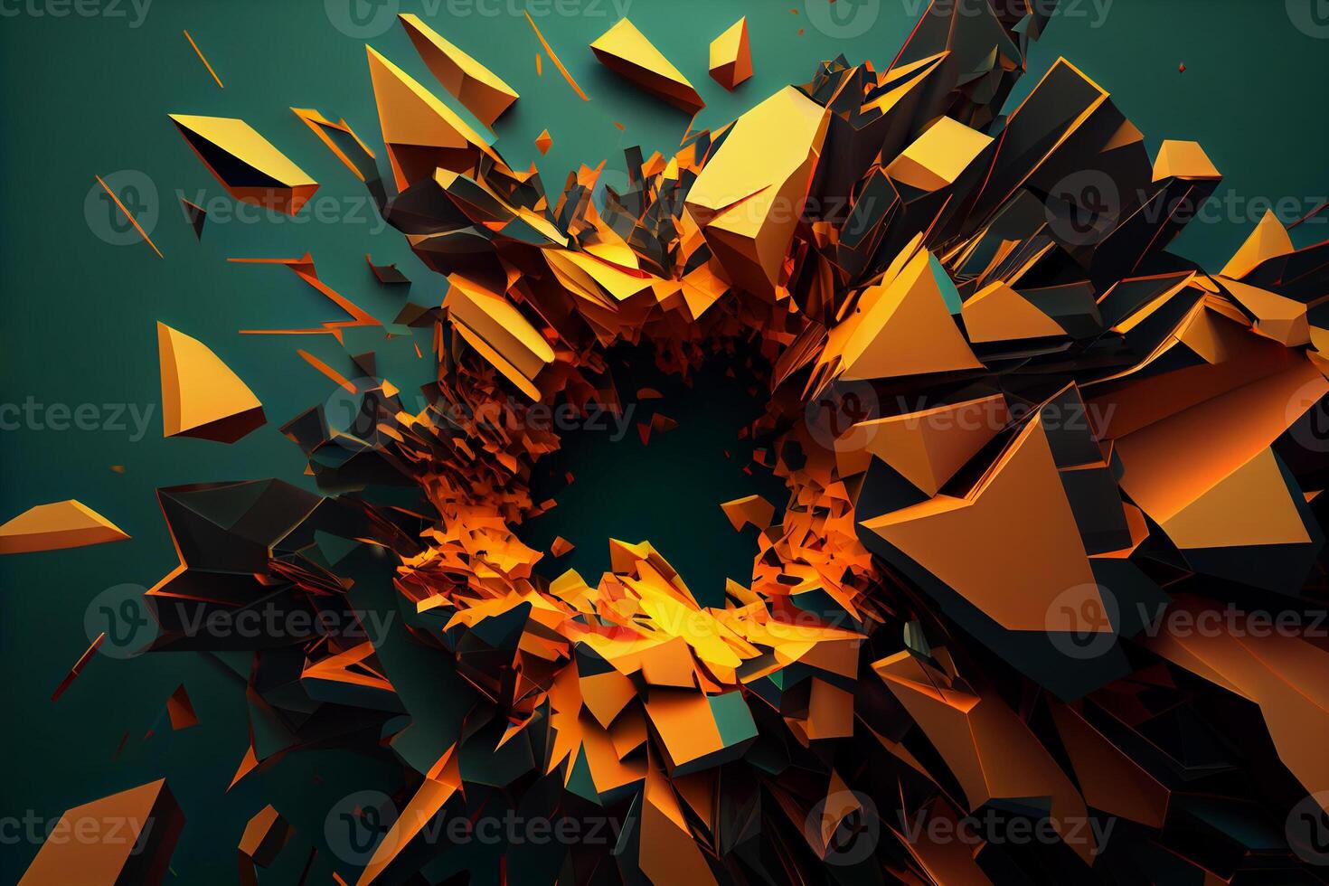 Abstract geometric background. Explosion power design with crushing surface. 3d illustration. photo