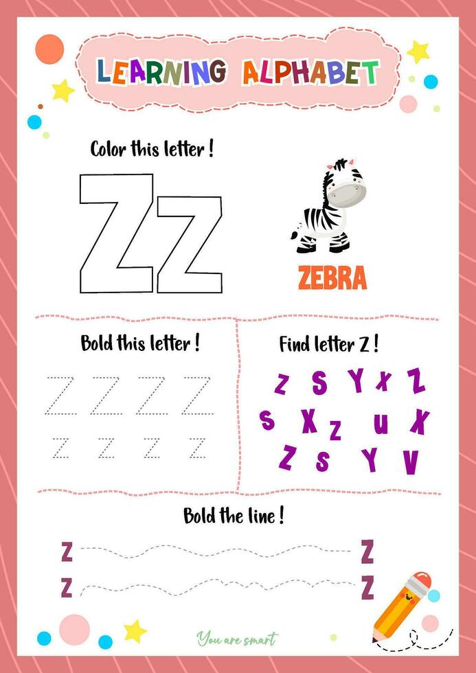 Learning alphabet with tracing finding and coloring letters for kids vector