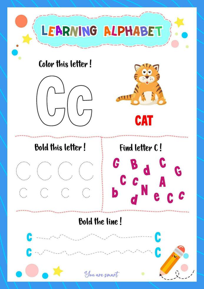 Learning alphabet with tracing finding and coloring letters for kids vector