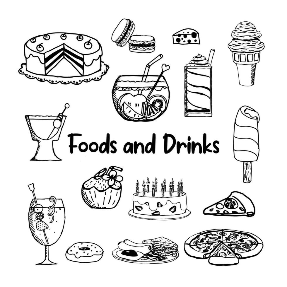 Set of fast food doodles. Vector illustration. Perfect for menu or food package design.