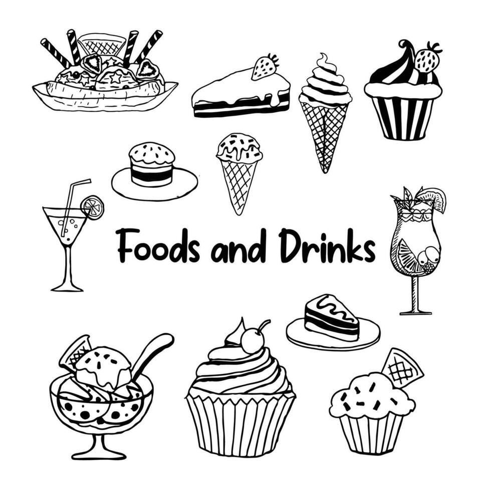 Set of fast food doodles. Vector illustration. Perfect for menu or food package design.