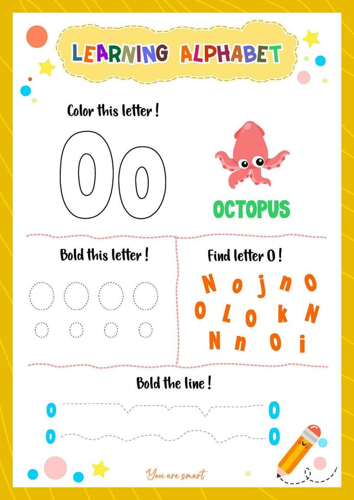 Learning alphabet with tracing finding and coloring letters for kids vector