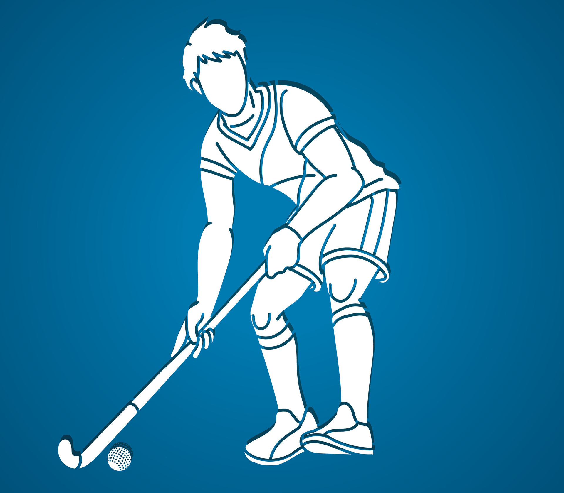 Silhouette Field Hockey Male Player Action Cartoon Graphic Vector