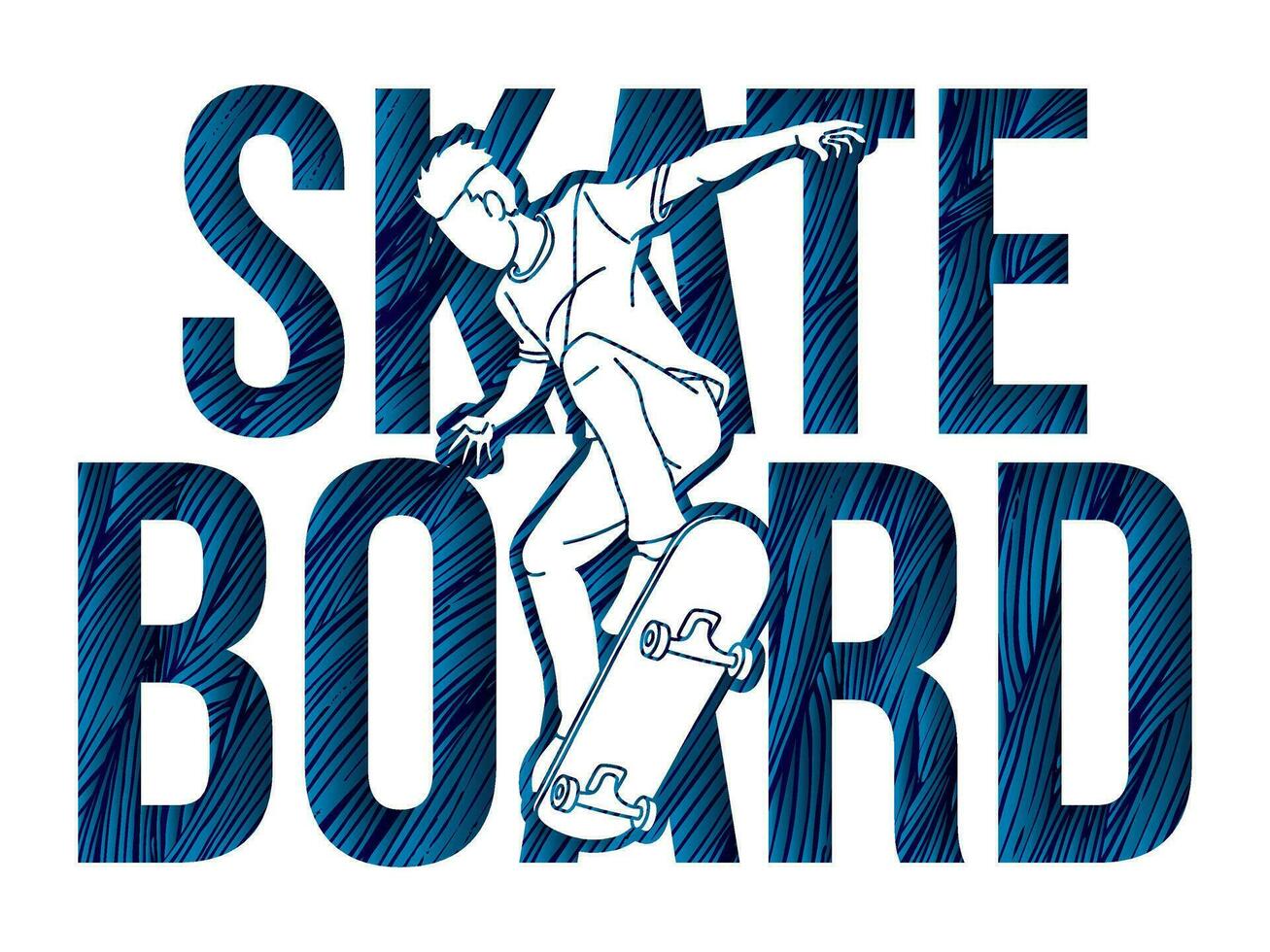 patineta texto diseñado con masculino jugador dibujos animados extremo deporte gráfico vector