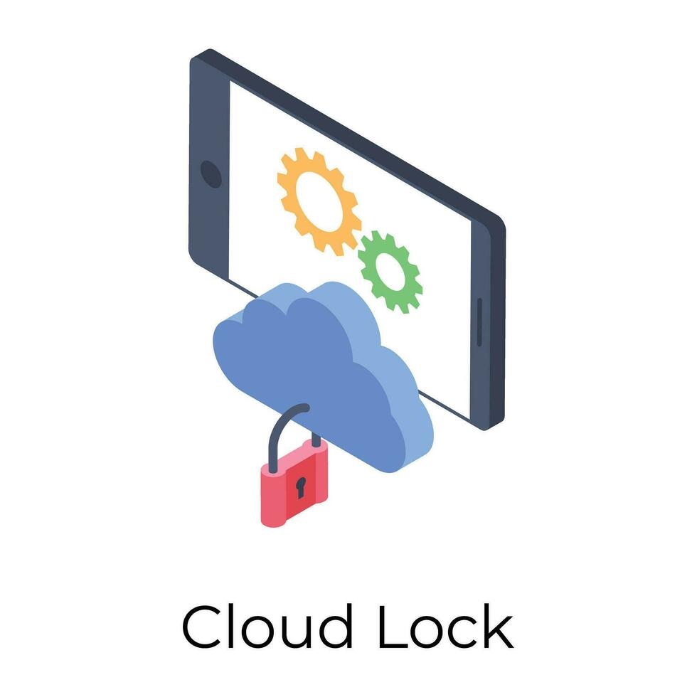 Cloud lock icon in isometric design. vector