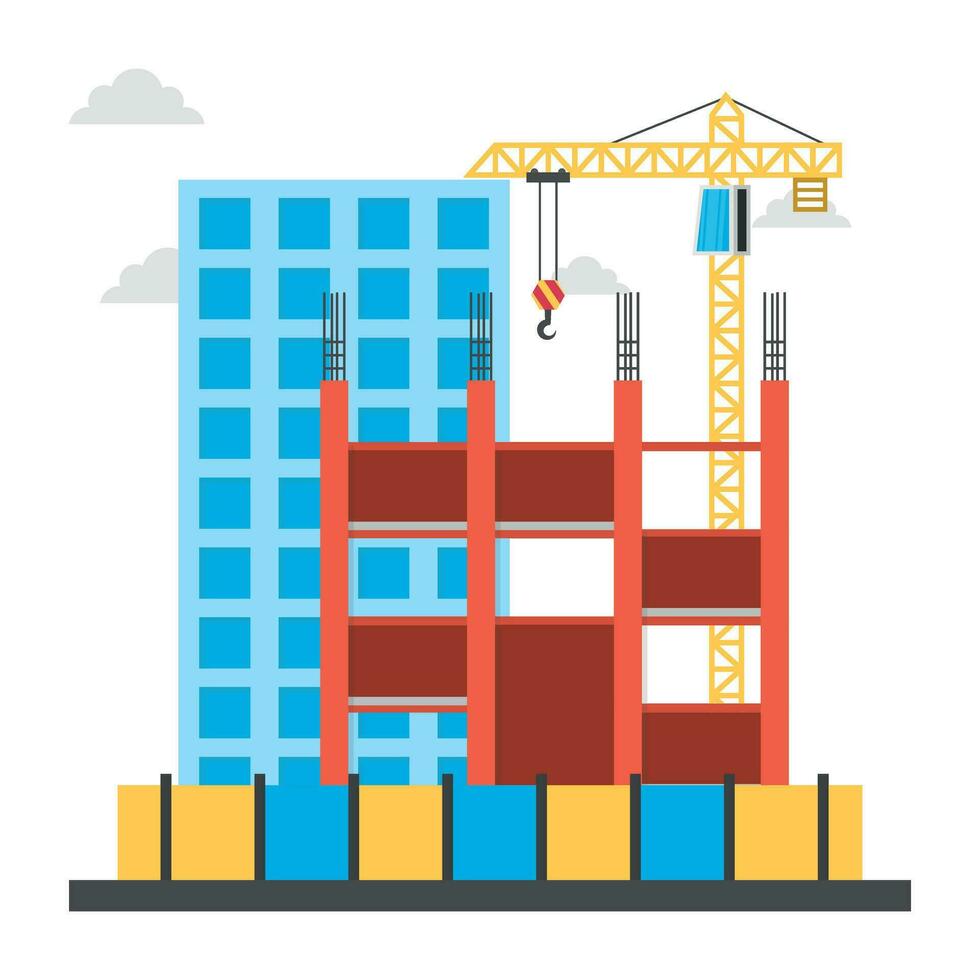 A scaffolding building which is in construction, commercial construction vector