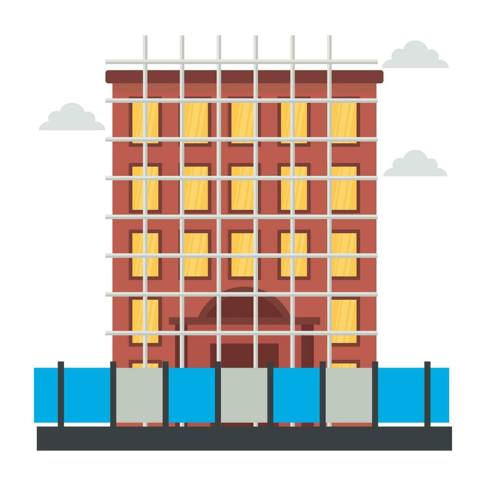 A scaffolding building which is in construction, commercial construction vector