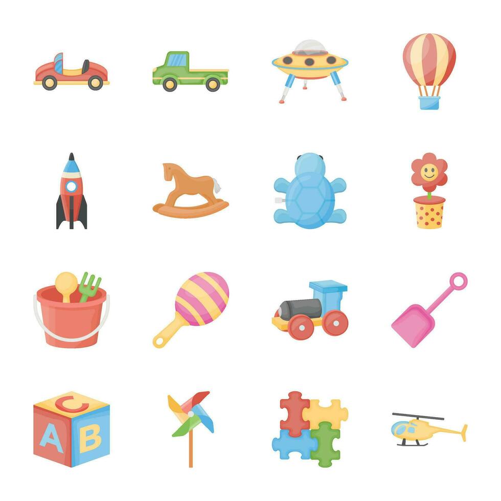 Pack of Childhood Toys Flat Icons vector