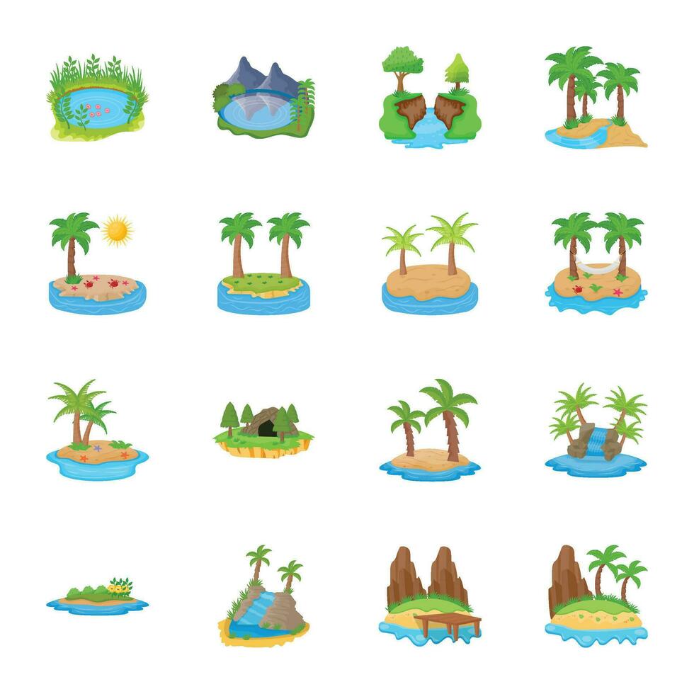 el isla escenas vector íconos