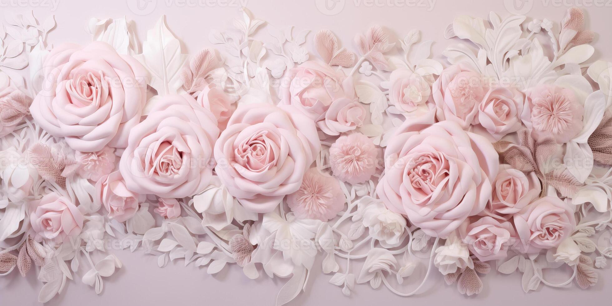 embroidered shabby chic baroque roses pattern, high relief embroidery, pastel pink. photo