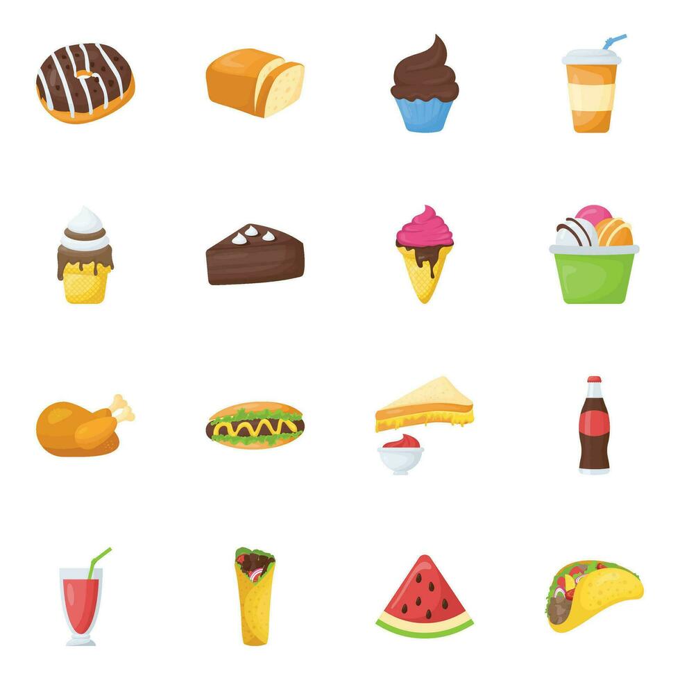 Food and Drinks Flat Icons Collection vector