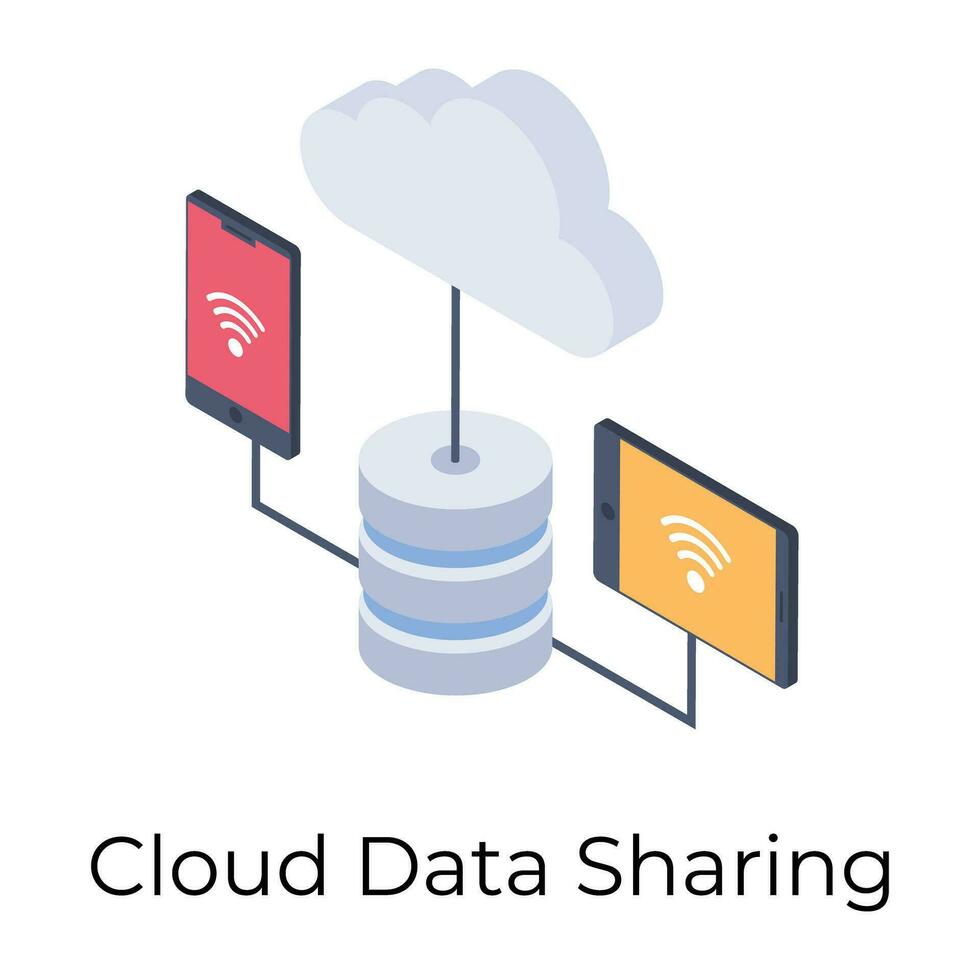 Isometric vector design, cloud data sharing  icon.