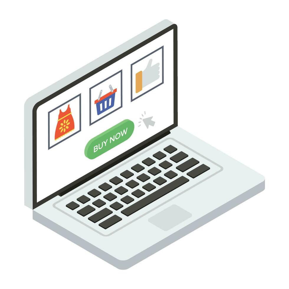 Isometric vector design of online shop icon