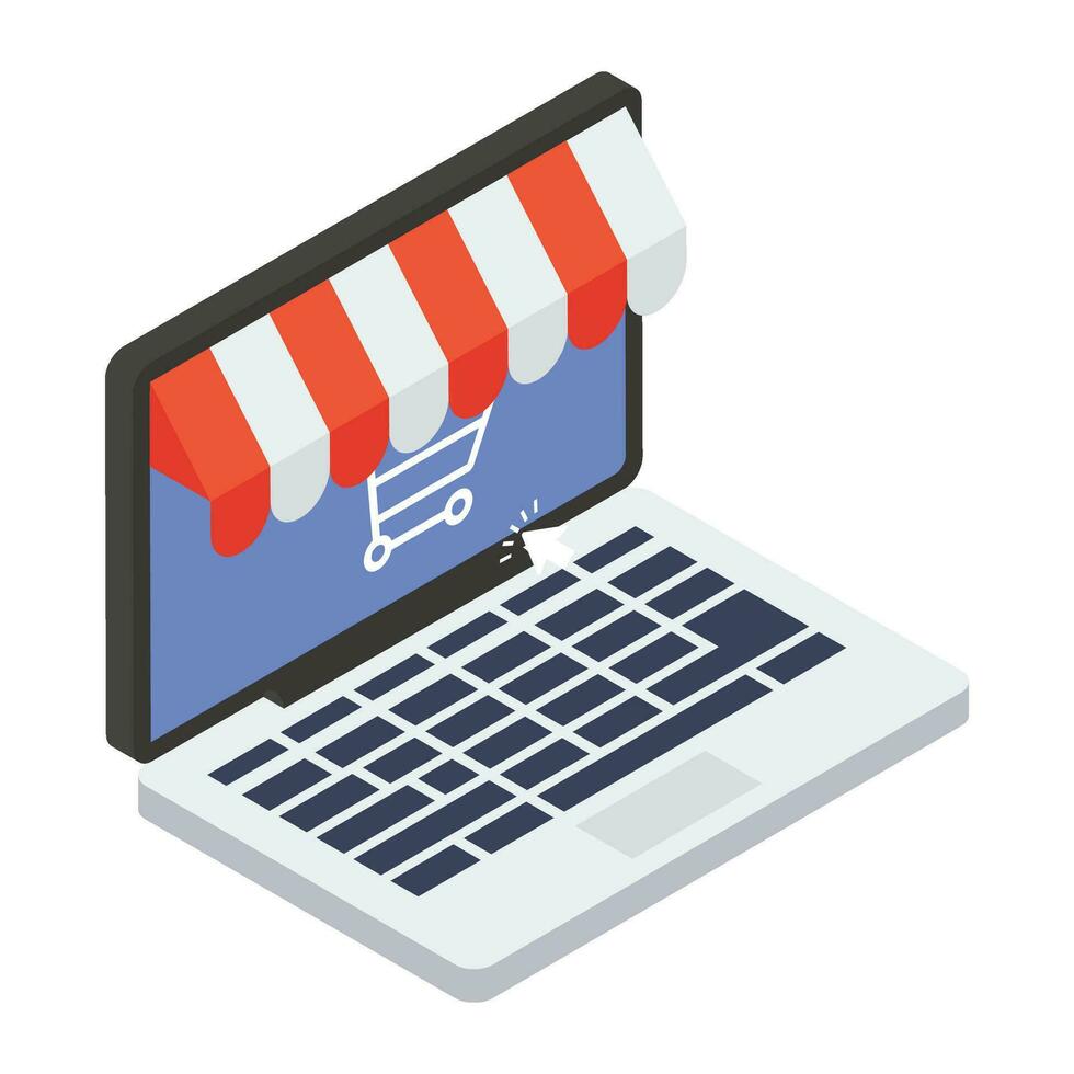 Isometric vector design of online shop icon