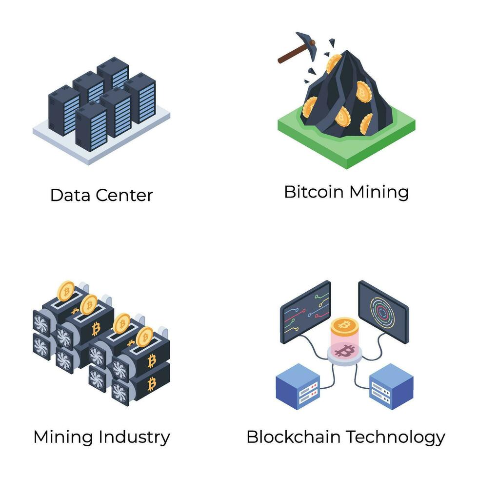 Set of Blockchain Isometric Icons vector