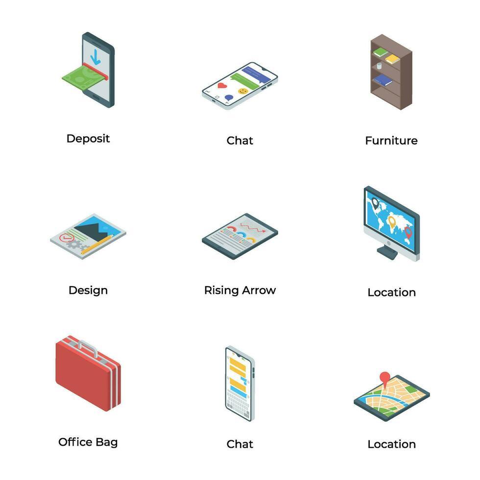 conjunto de digital medios de comunicación isométrica íconos vector