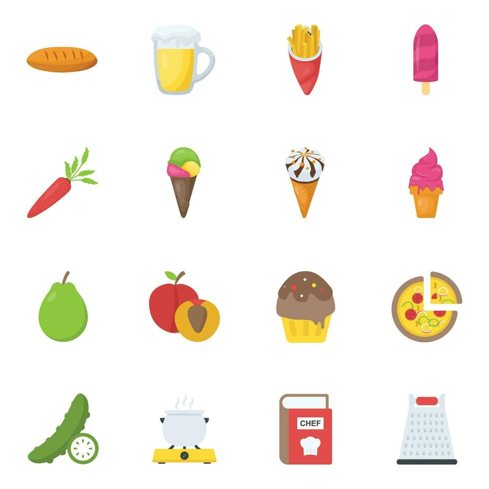 Flat Design Food and Drinks Icons vector