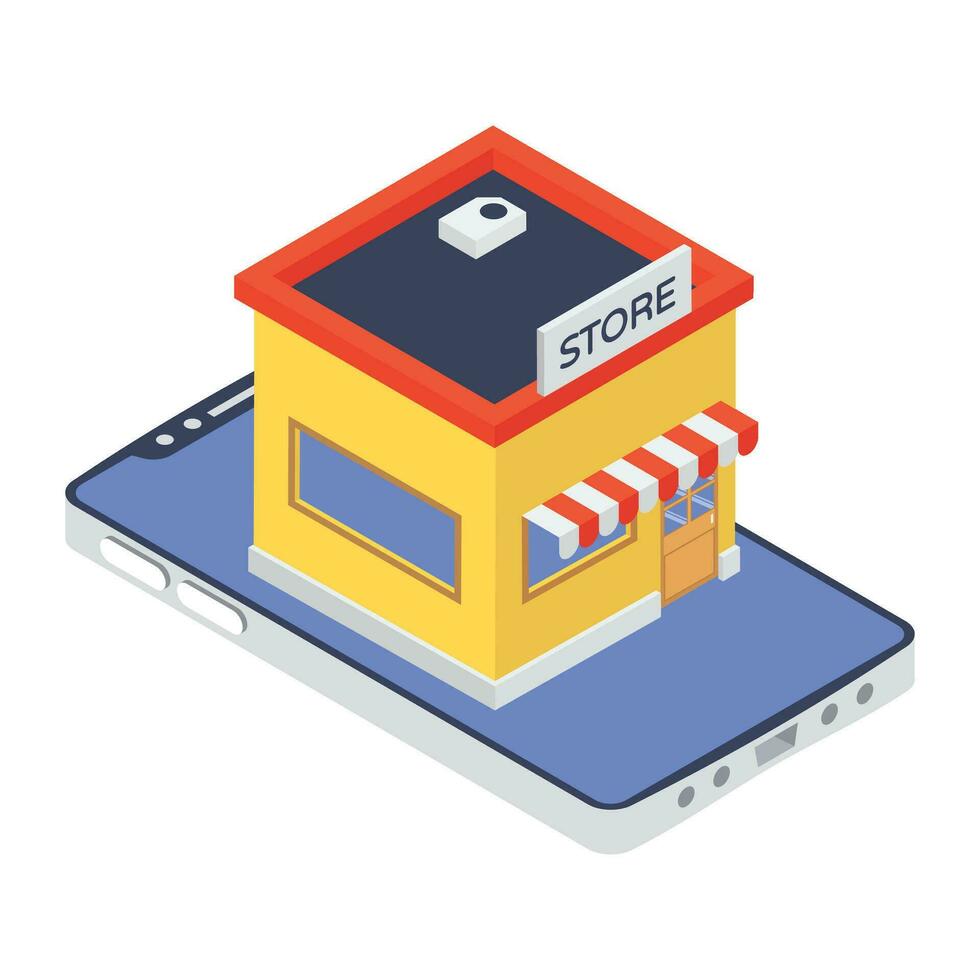 Isometric vector design of online shop icon