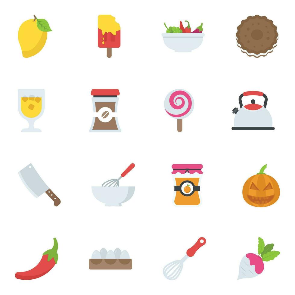 Flat Icons Pack of Food and Drinks vector