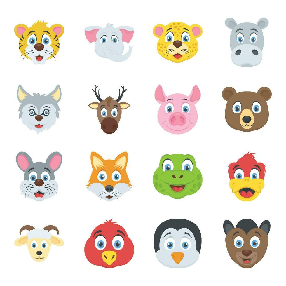 Wildlife Animals Flat Vector Icons