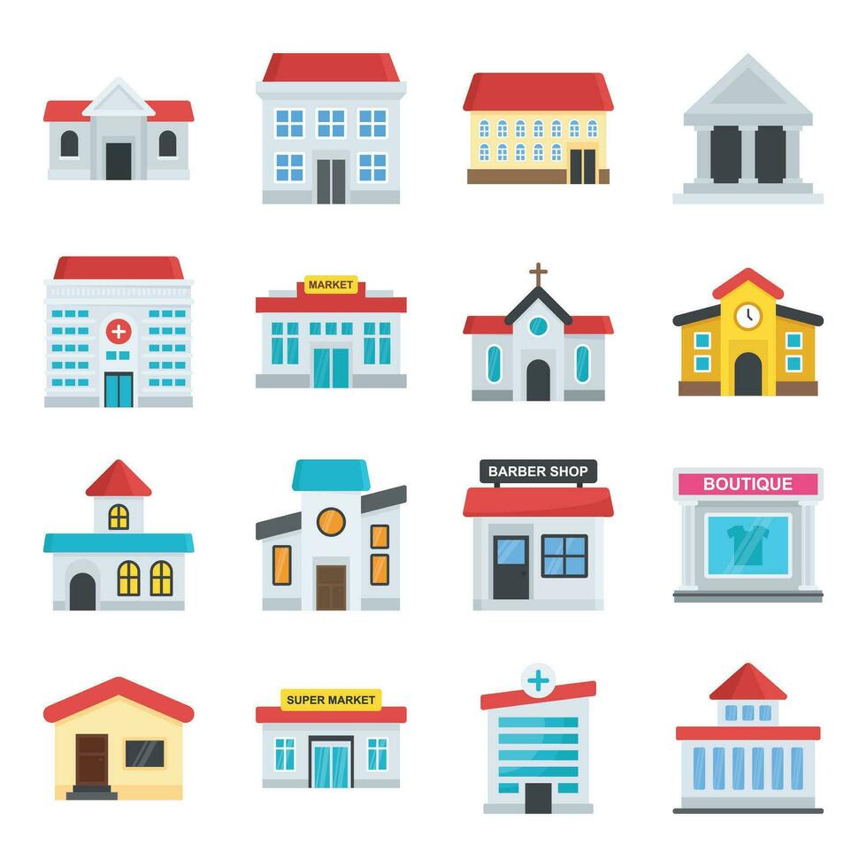 Building Flat Icons Set vector