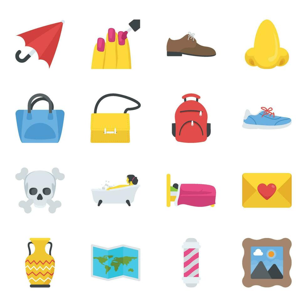 Flat Icons Set of Objects vector