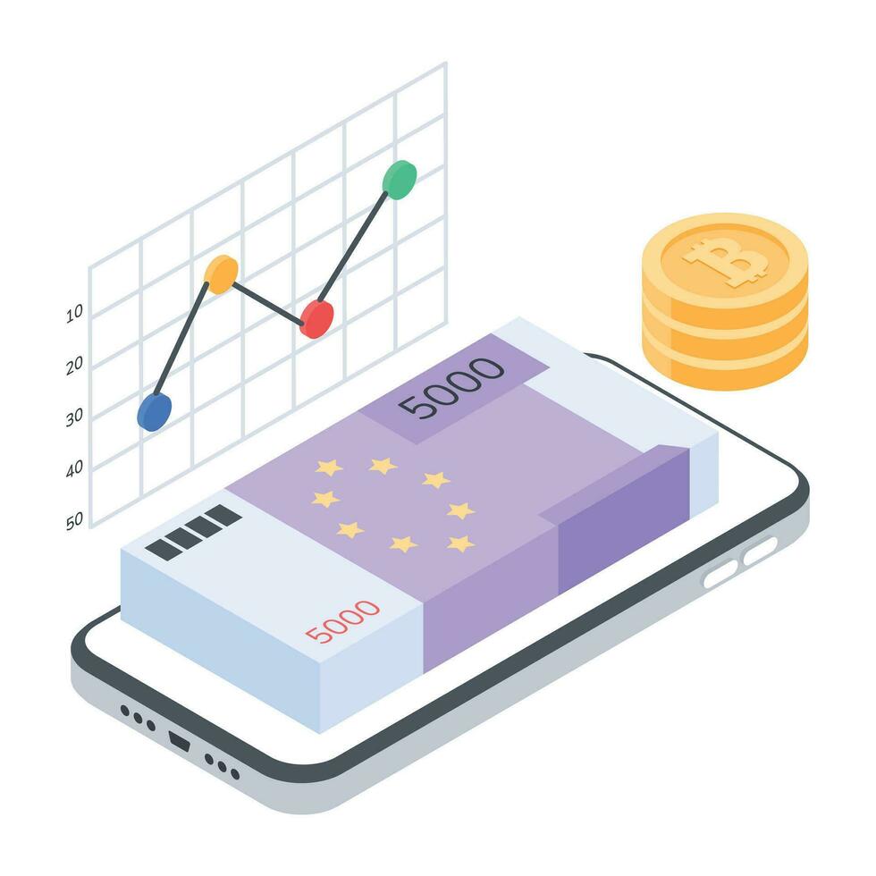 An isometric icon of bitcoin analytics vector