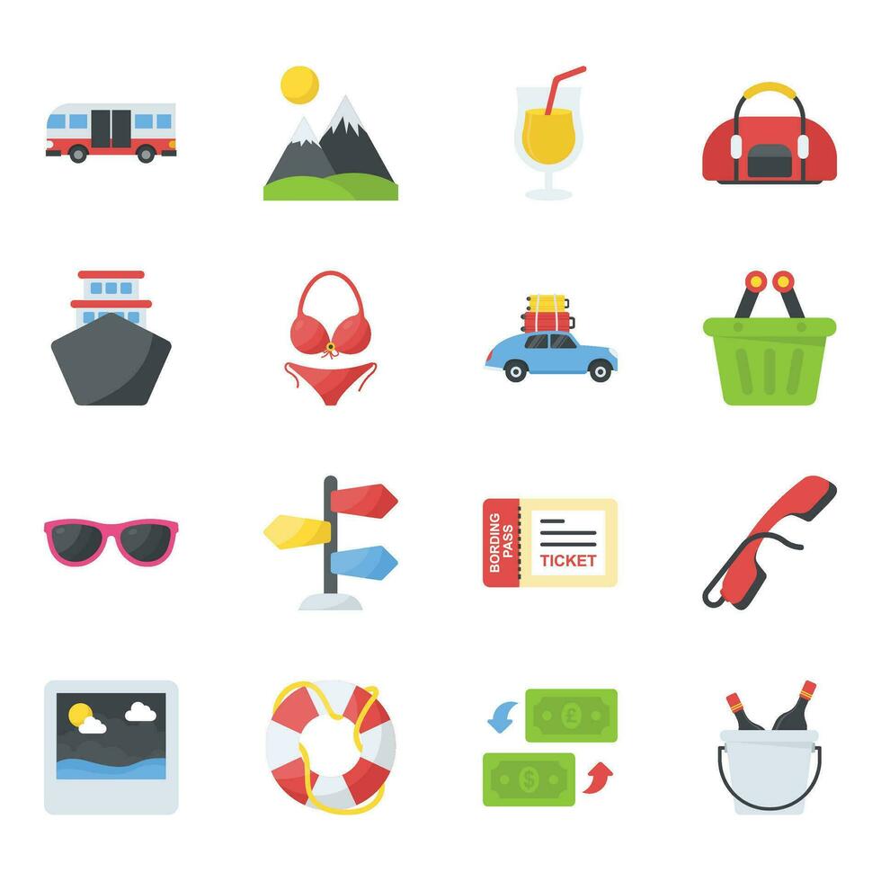 Flat Icons Set of Travelling and Holidays vector