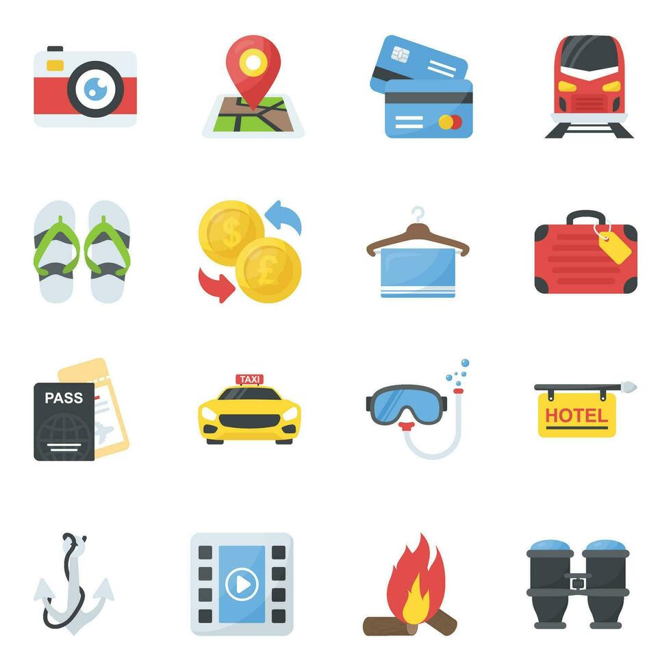 Flat icons Pack of Travel and Places vector