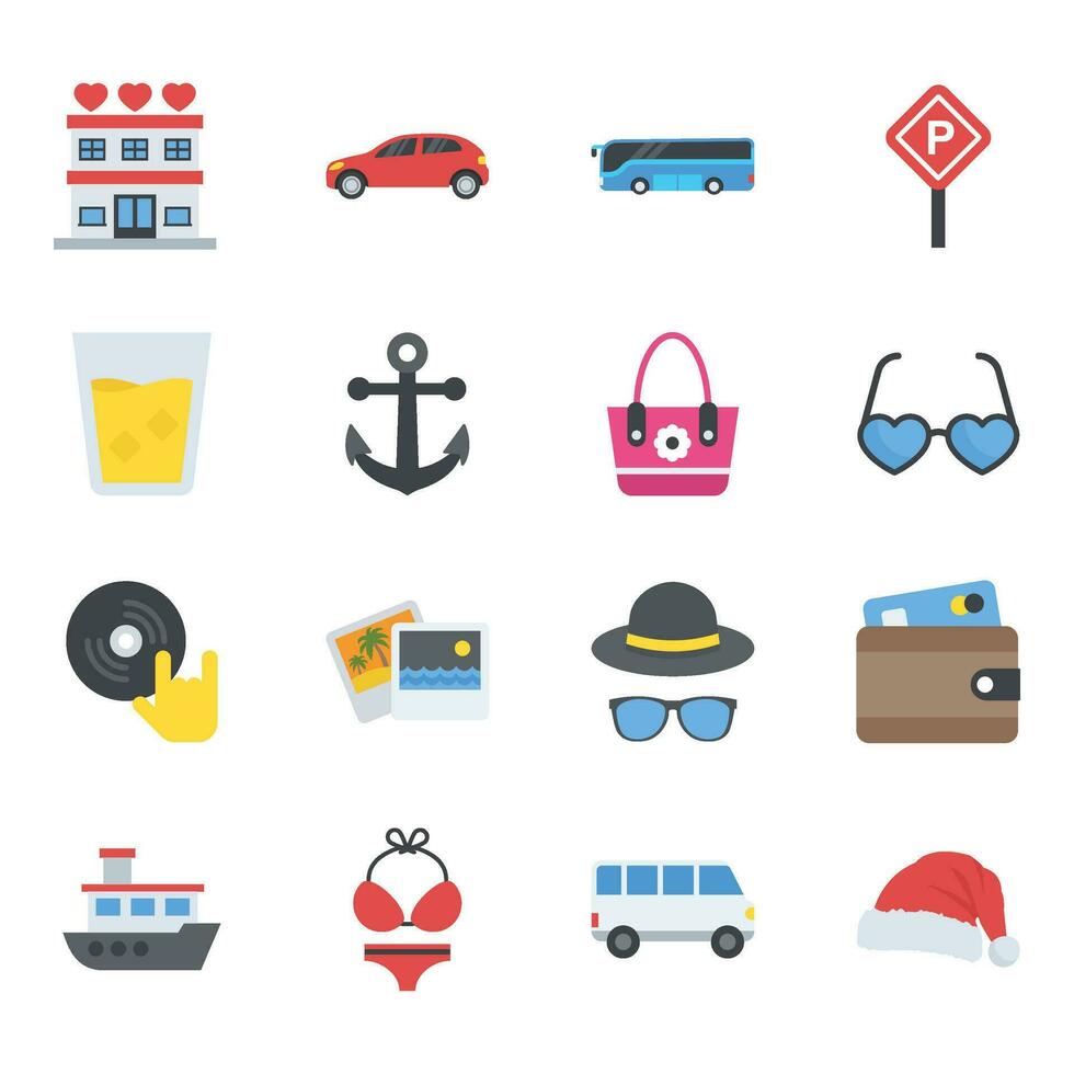 Flat Icons Set of Travelling and Holidays vector