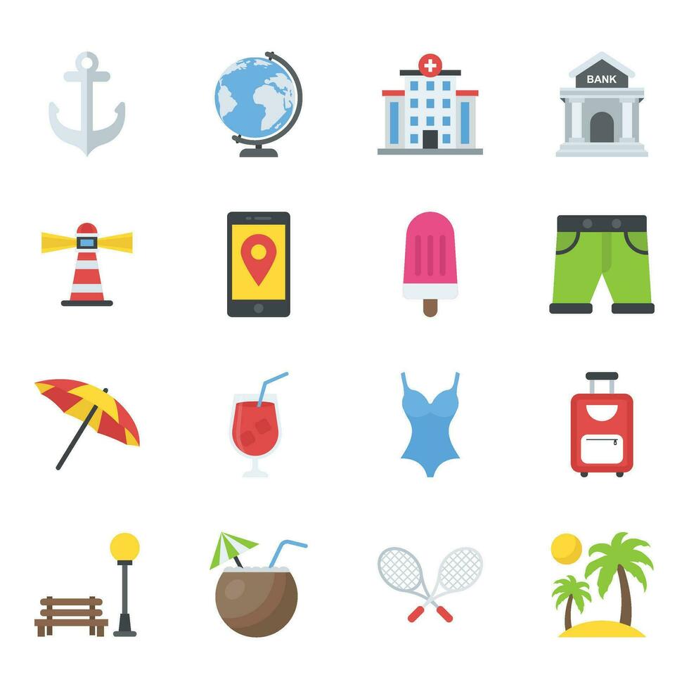 Pack of Travelling and Enjoyment Flat Vector Icons