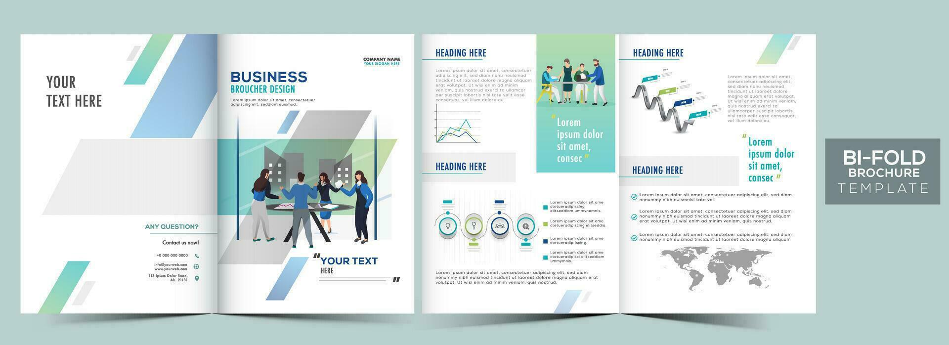 Bi-Fold Brochure Template, Annual Report with Double-Side for Business Progress Concept. vector