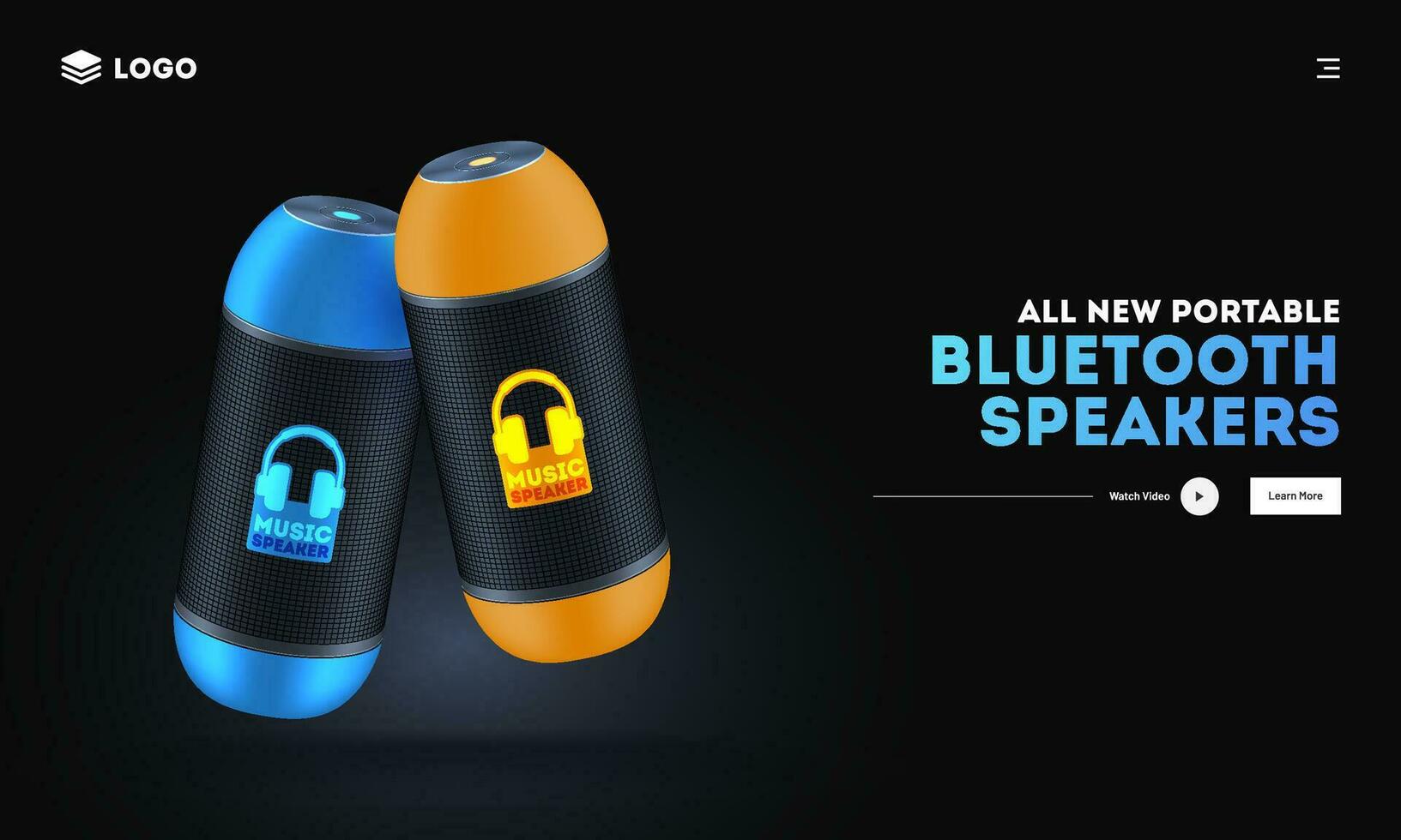 Landing Page or Hero Banner Design with Smart Gadgets, Realistic Bluetooth Connected Speakers. vector