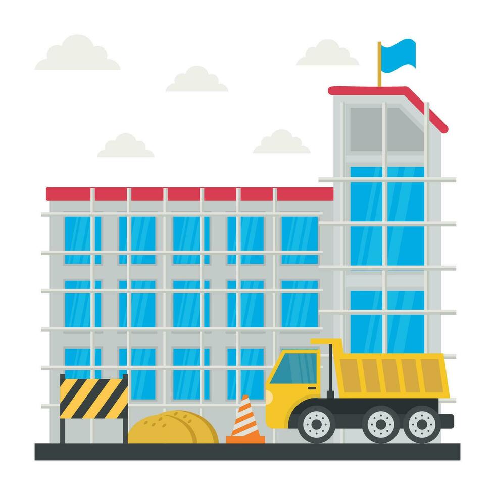 A scaffolding building which is in construction, commercial construction vector