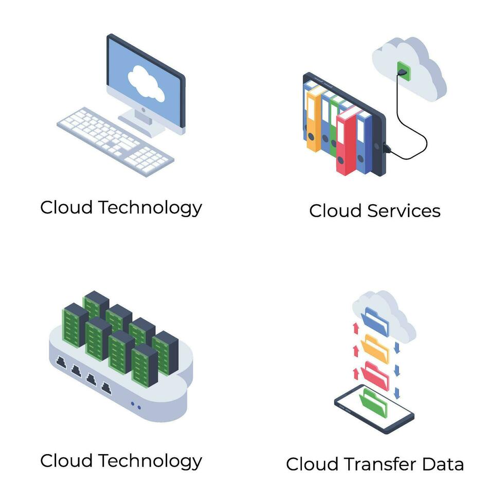 Bundle of Cloud Technology Isometric Icons vector