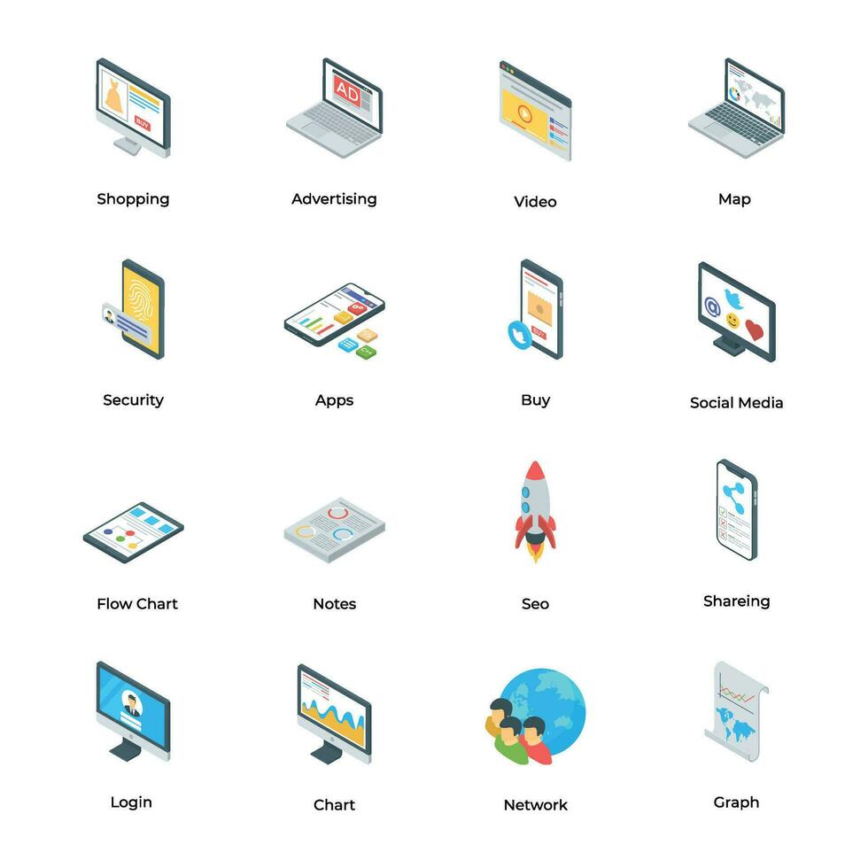 Bundle of Social Marketing Isometric Icons vector