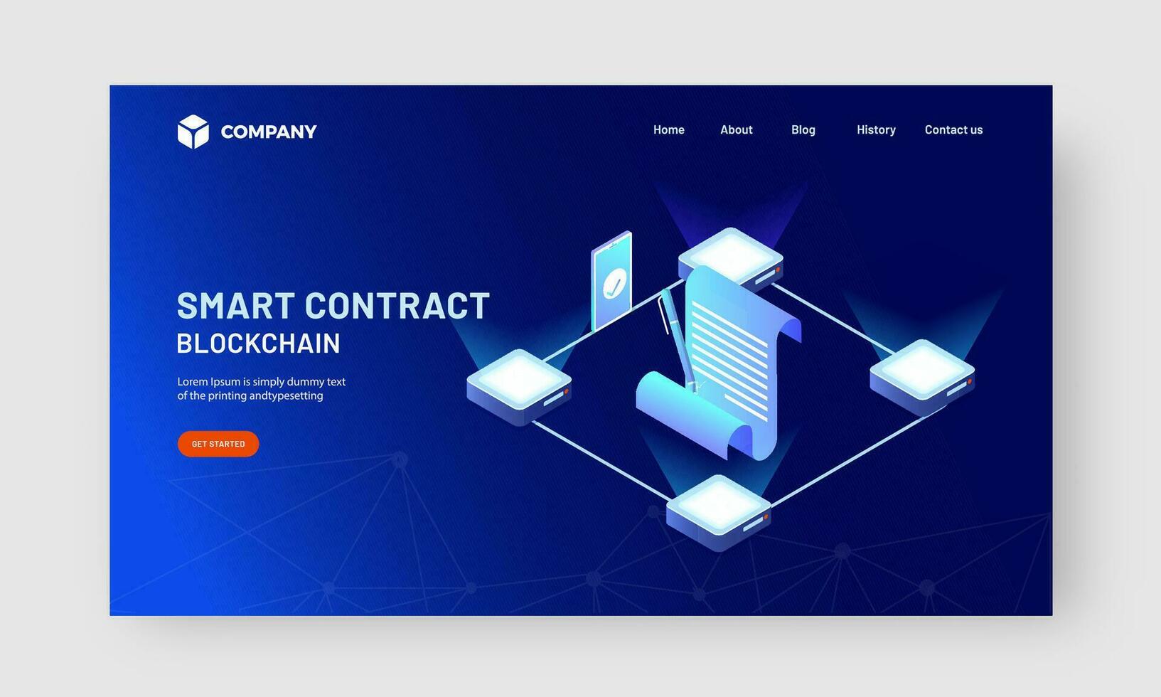 Landing Page or Hero Banner Design with Online Agreement or Contract Approval from Smartphone Application on Blue Background. vector