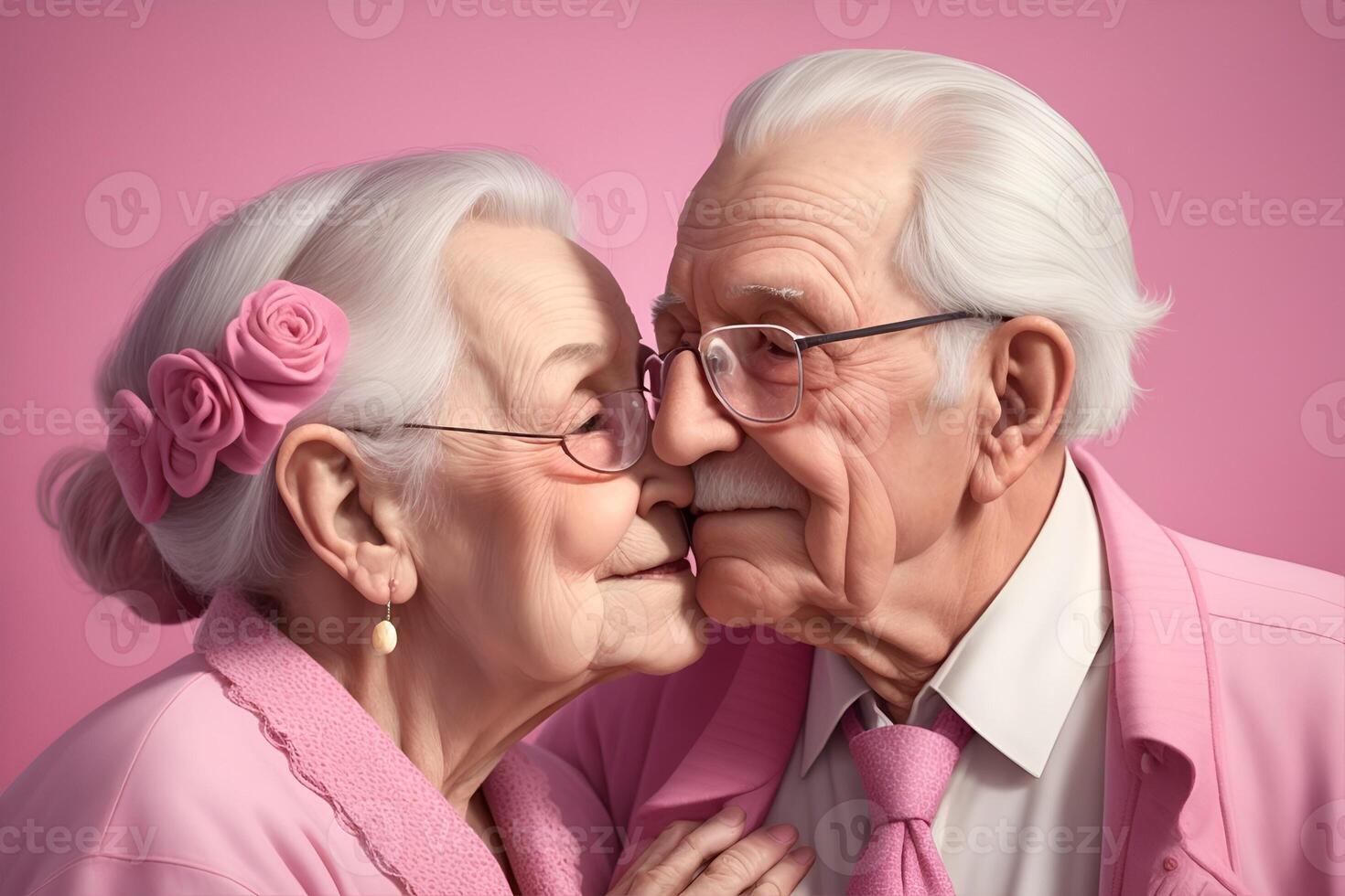 Romantic grandparents couple on a studio background. Generative AI photo