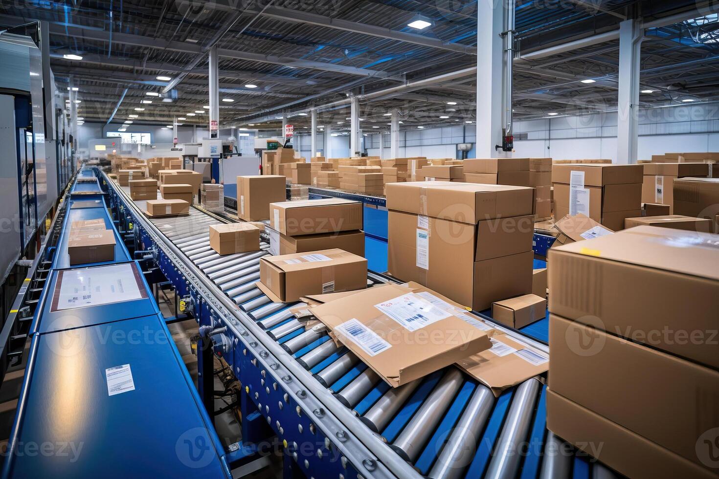 Cardboard boxes on sorting line. photo