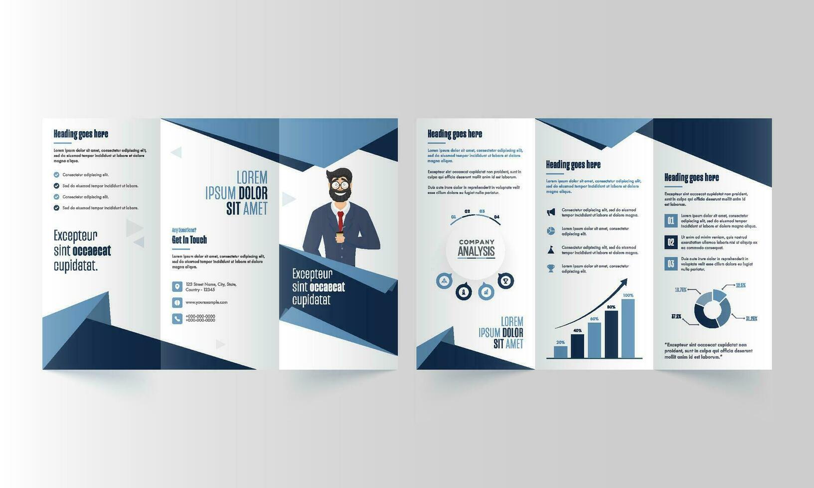 tríptico folleto plantilla, folleto diseño con doble lado avance para negocio corporativo. vector