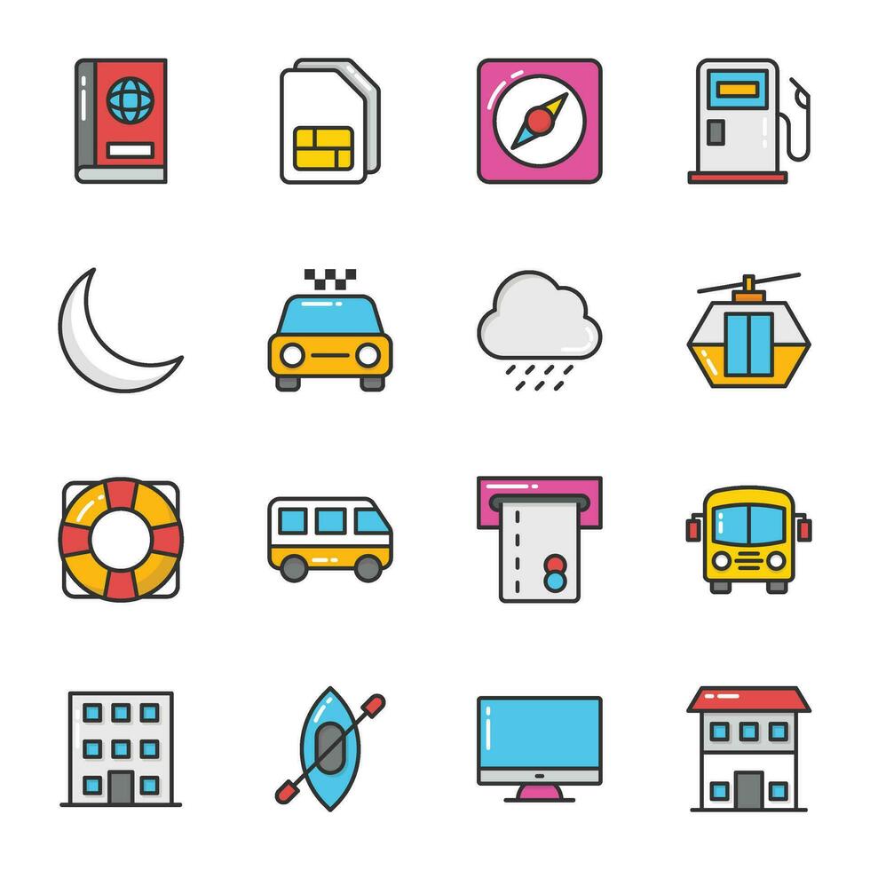 Hotel And Travel Colorful Vector Icons