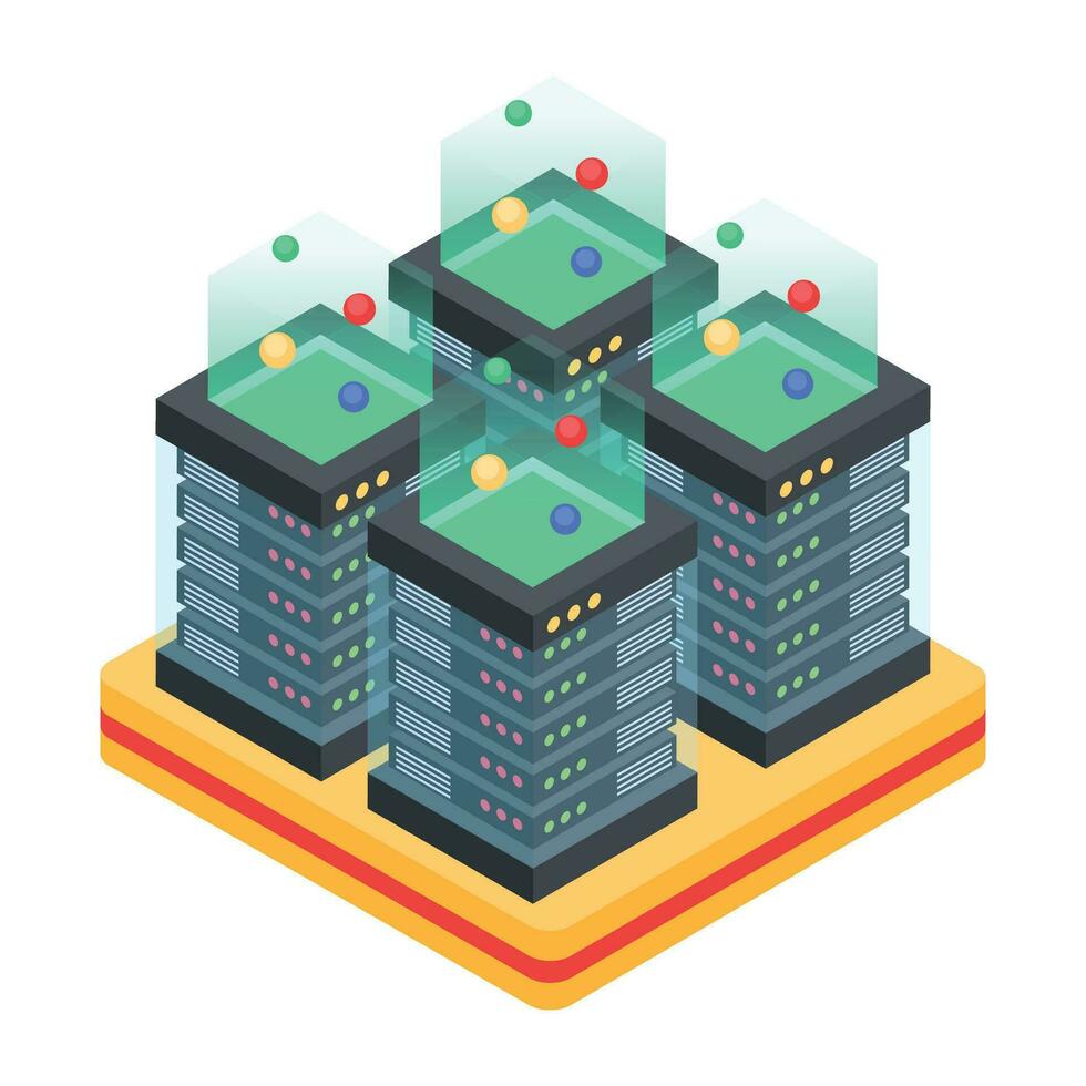 Pack of Data Servers Isometric Icons vector